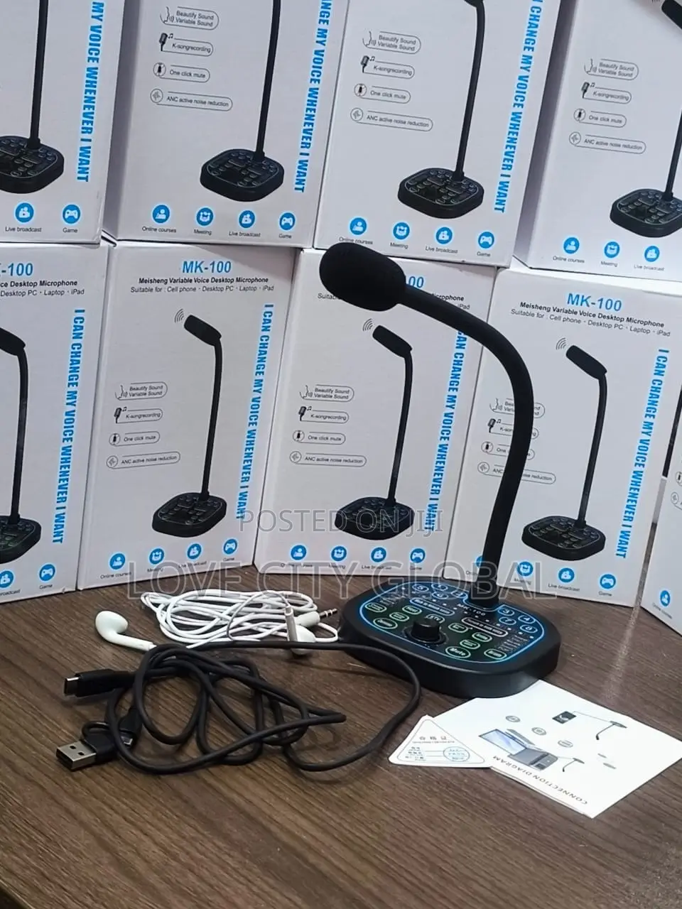 Soundcard Condenser Microphone Mk100 Voice Changer Anc, One-Click Mute