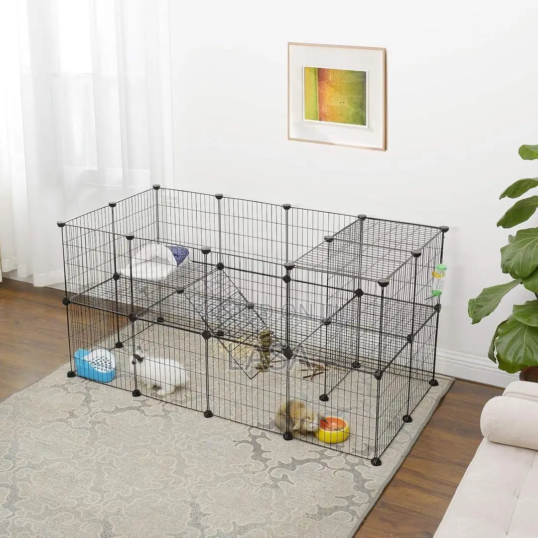 2-tier Foldable Small Pet Playpen & Hutch