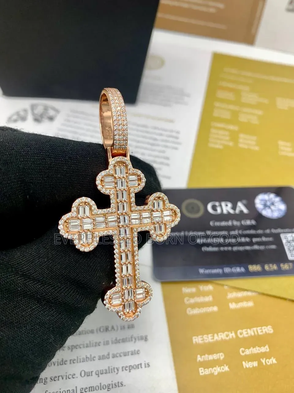 Diamond Rosegold Baguette Cross Pendant on Cuban Neckchain