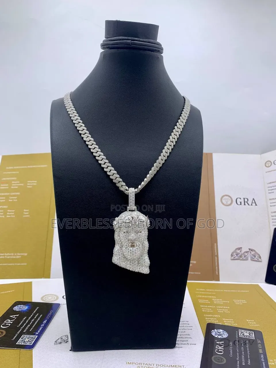 VVS Moissanite Diamond Jesus Pendant on Cuban Necklace With Tester