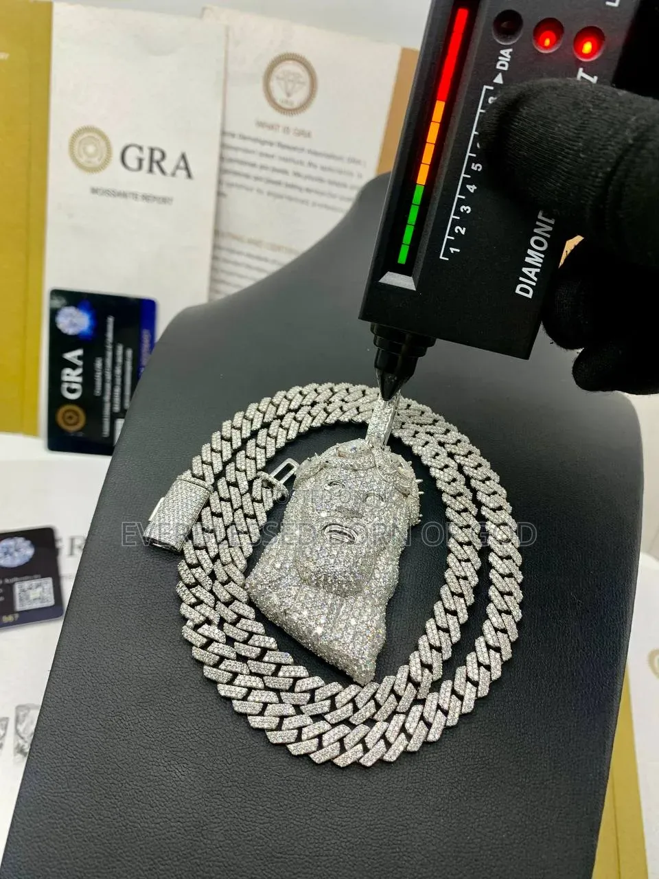 VVS Moissanite Diamond Jesus Pendant on Cuban Necklace With Tester