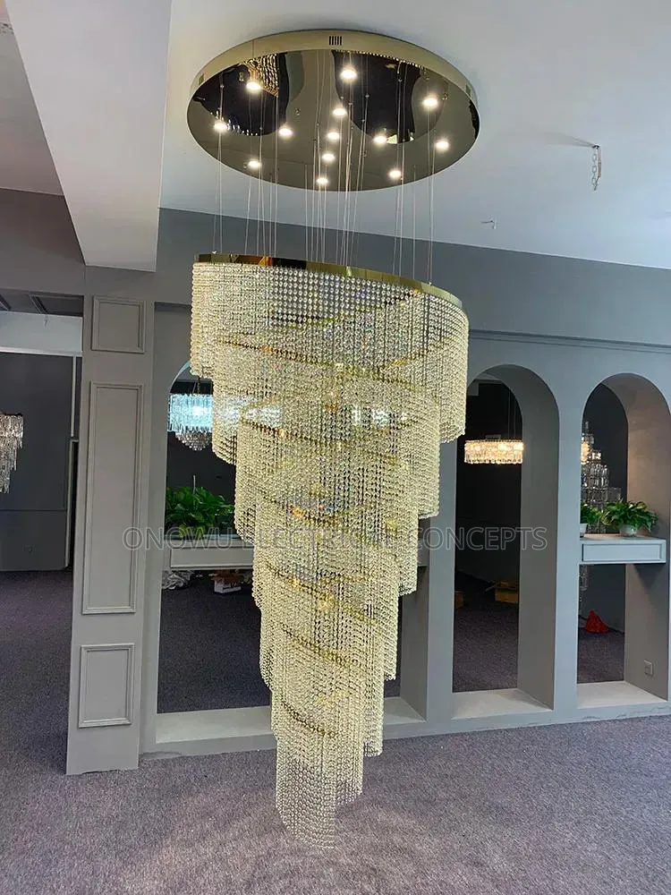 Duplex Staircase Lamp Long Chandelier Black Gold Modern Minimalist
