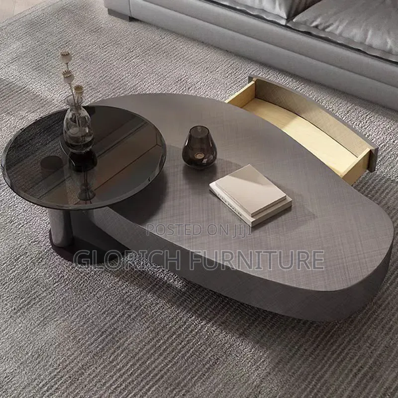Oval Coffee Table – Modern Two-Tier Design With Smoked Glass