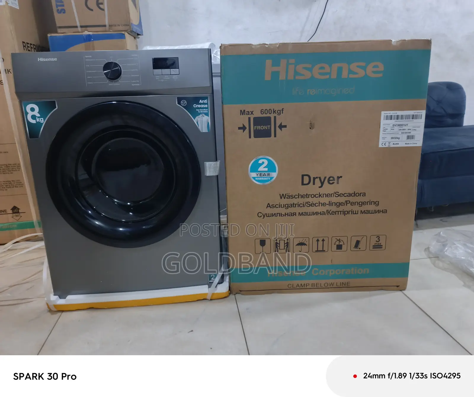 Powerful 8kg Hisense Dryer Dv1w801ut