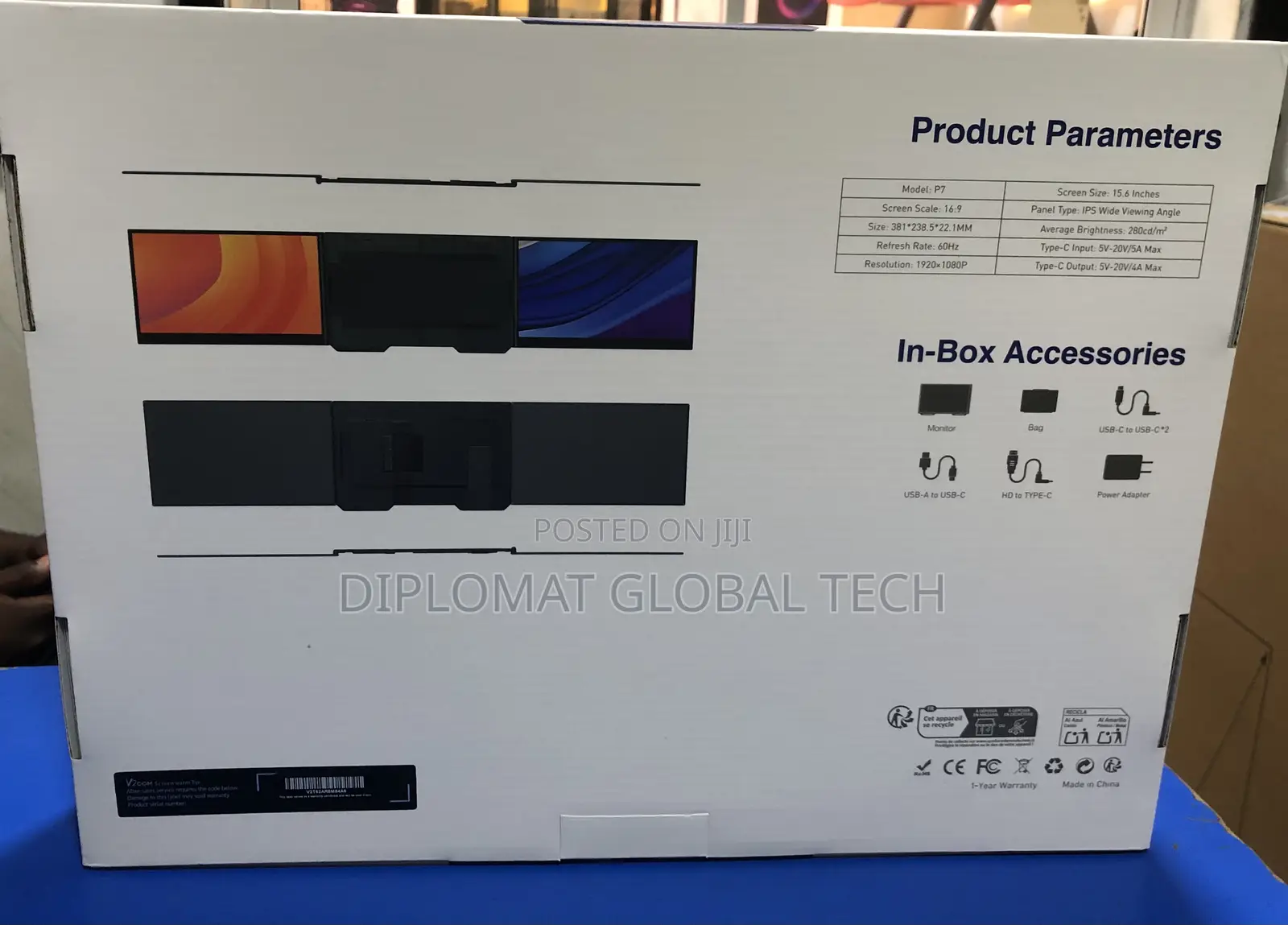V2com P7 15.6" Ips Full Hd Triple Screen Extender Portable Monitor