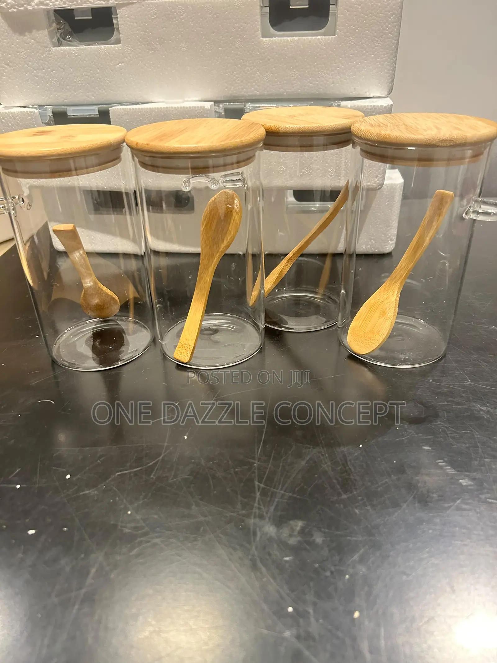 Airtight Glass Storage Jar With Wooden Cover/Spoon