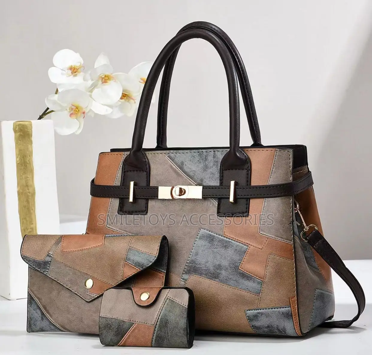 Ladies Tote Bag Stylish Shoulder Handbag With Matching Purse Set
