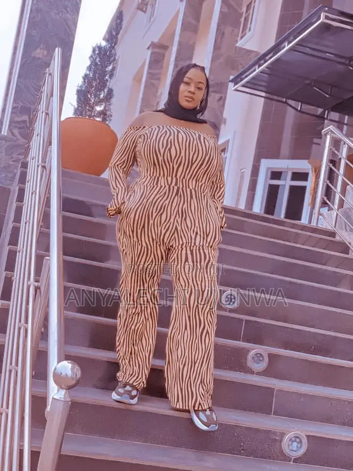 Off-Shoulder Zebra Print Jumpsuit