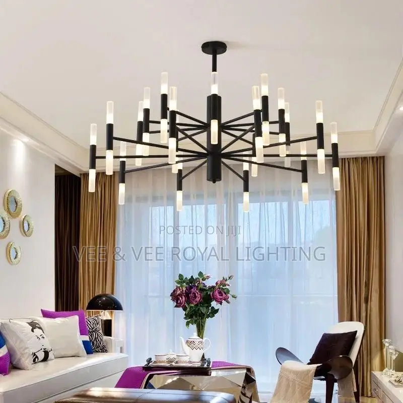 Luxury Modern 20 Hands Black Led Chandelier- For Living Room, Receptio