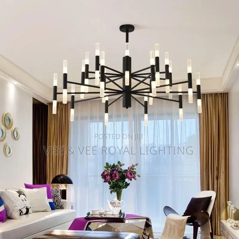 Luxury Modern 20 Hands Black Chandelier- For Living Room, Receptio