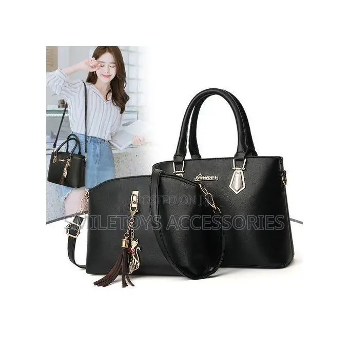 Ladies 2-Piece Pu Leather Tote Bag Crossbody Bag With Cat Charm