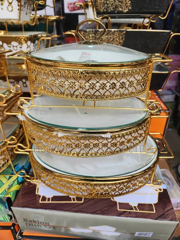 Unique Gold Plated 3pcs Ceramic Chafing Dish Set