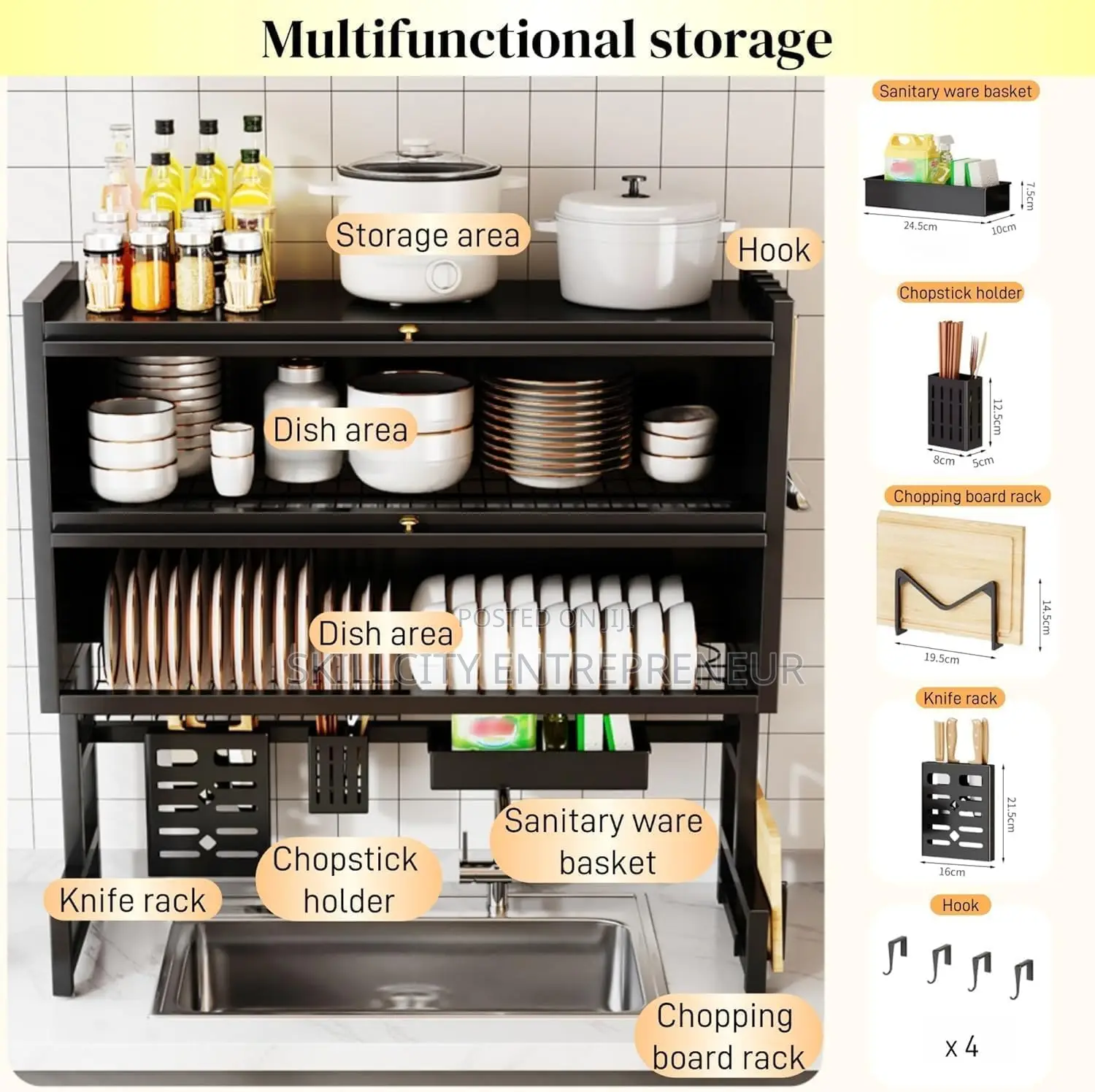 Over-the-sink Dish Drying Rack Dustproof Flip Cover Door