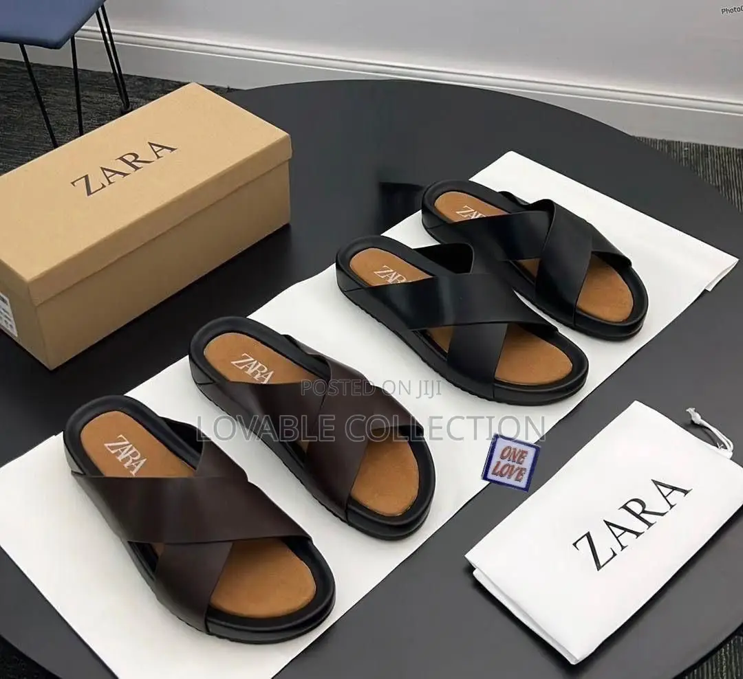 Zara Men's Padded Leather Platform Slides