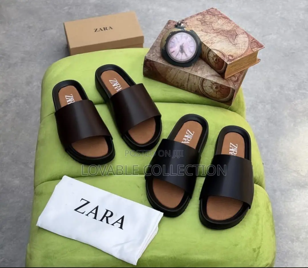 Zara Men's Padded Leather Platform Slides