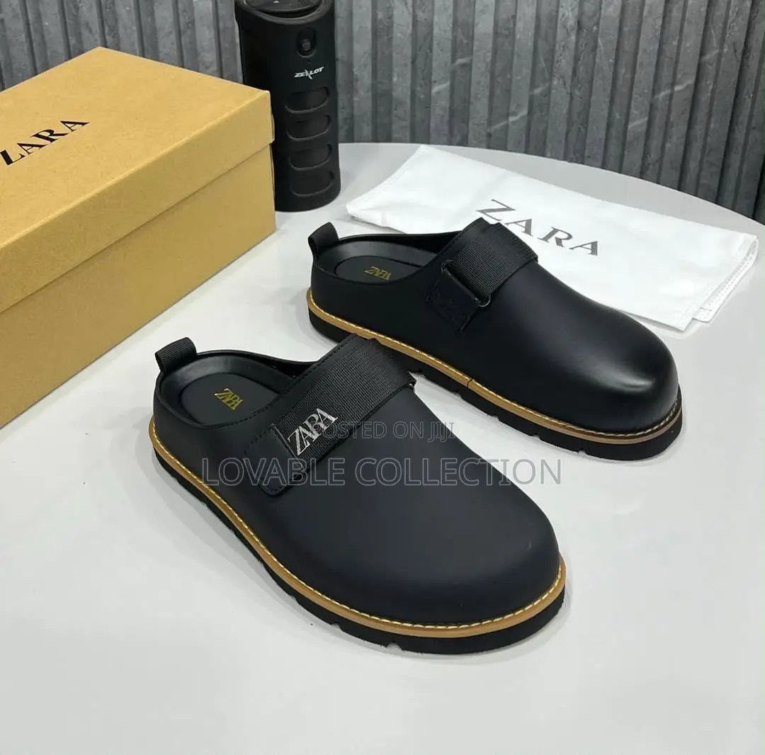 Zara Men’S Minimalist Leather-Look Buckle Strap Mules