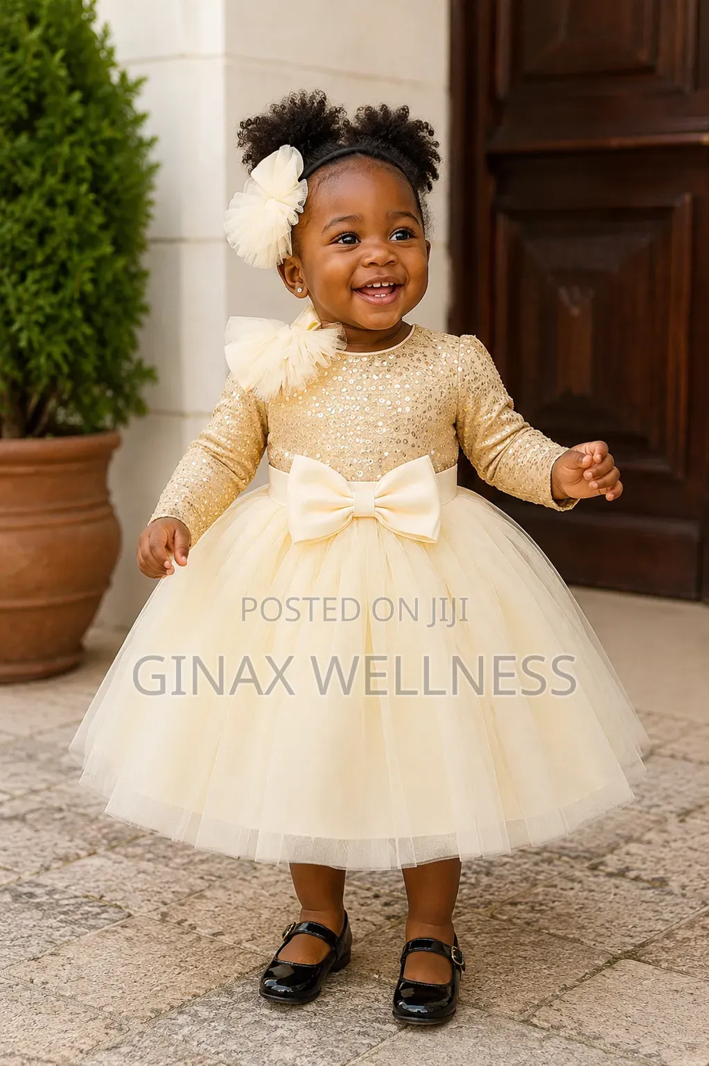 Luxury Champagne Gold Princess Dress for Outdoor Events (6-18 Months)