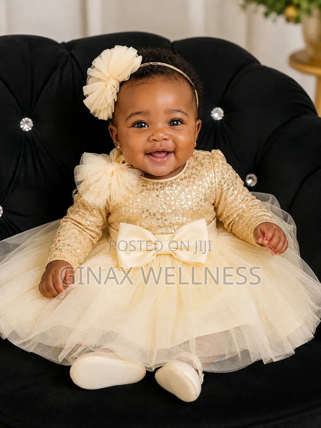 Luxury Champagne Gold Princess Dress for Outdoor Events (6-18 Months)