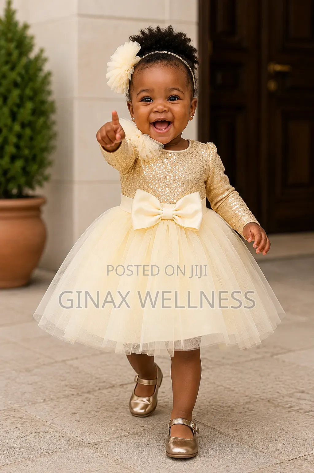 Luxury Champagne Gold Princess Dress for Outdoor Events (6-18 Months)
