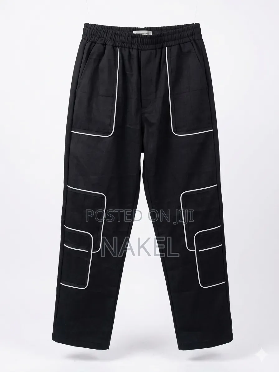 Stylish Elastic Waist Cargo Pants With Contrast Outlines