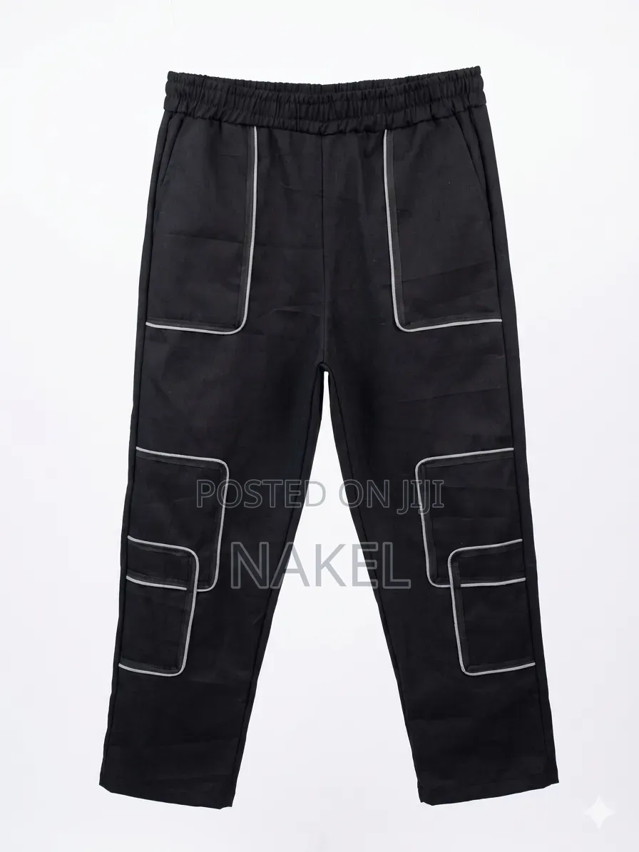 Stylish Elastic Waist Cargo Pants With Contrast Outlines