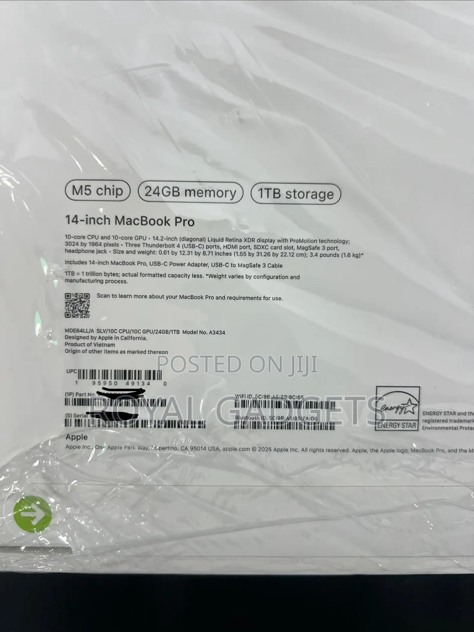 New Laptop Apple MacBook Pro 2025 M5 24GB Apple M5 Pro SSD 1T