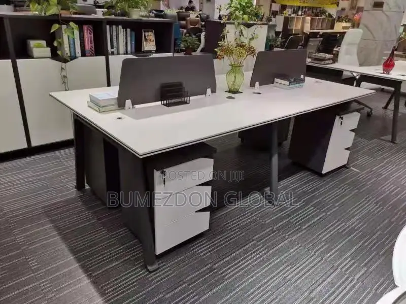 Modern 4-Person Office Workstation Desk With Privacy Screen