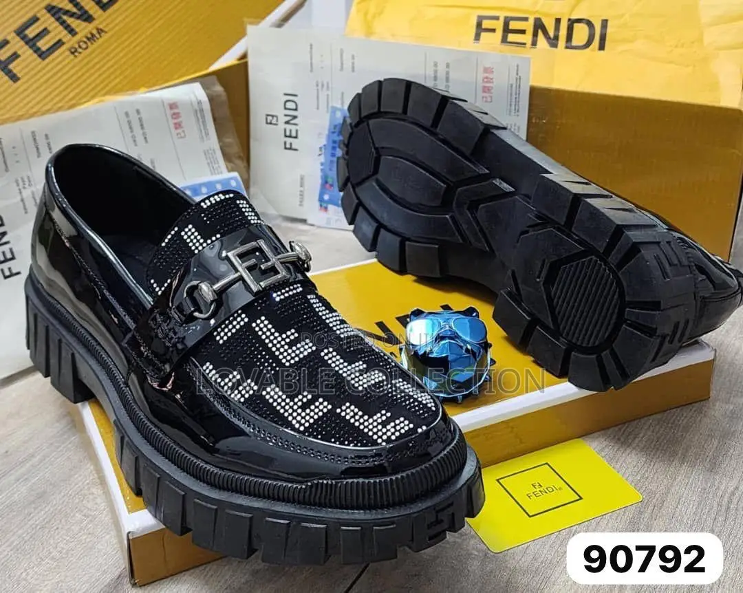 Fendi Ff Jacquard Patent Platform Loafers.