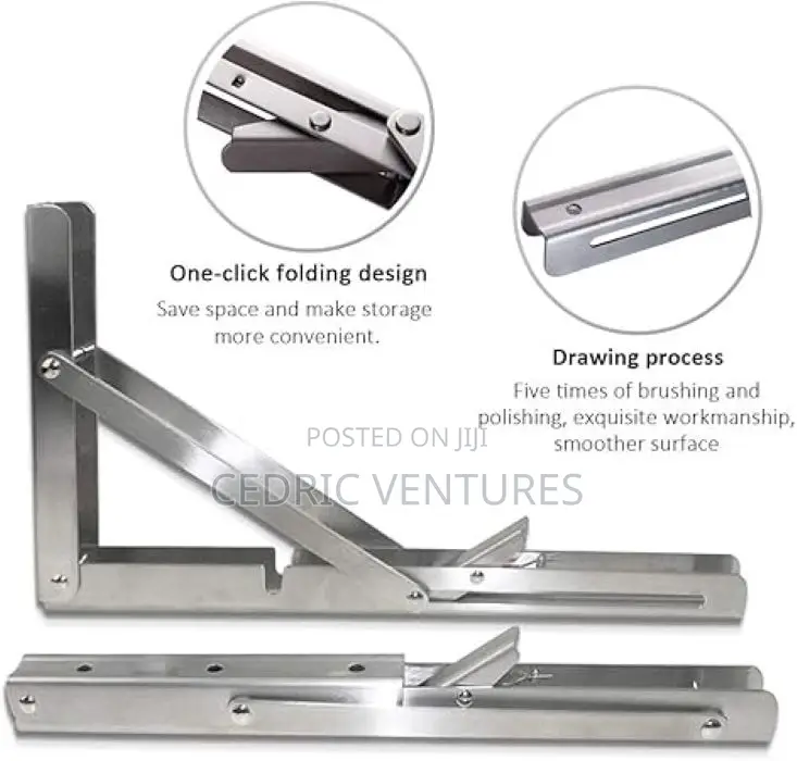 16 Inch Stainless Steel Folding Shelf Bracket - 2 Pieces