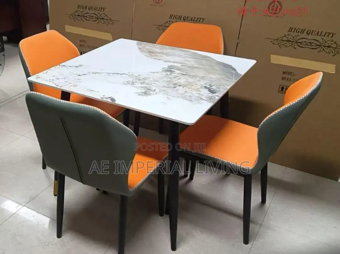 4-Seater Marble Dining Set (Orange Brown)