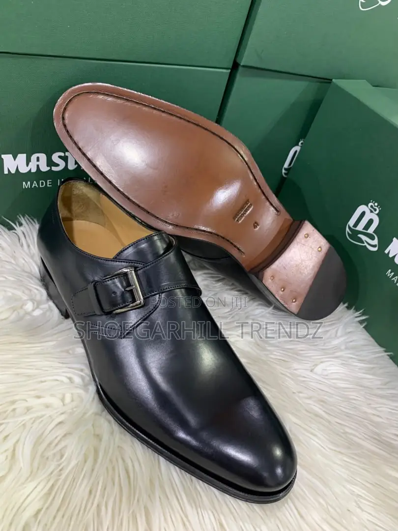 Mastro Italian Luxury Monk Strap Dress Shoes - Black Leather -