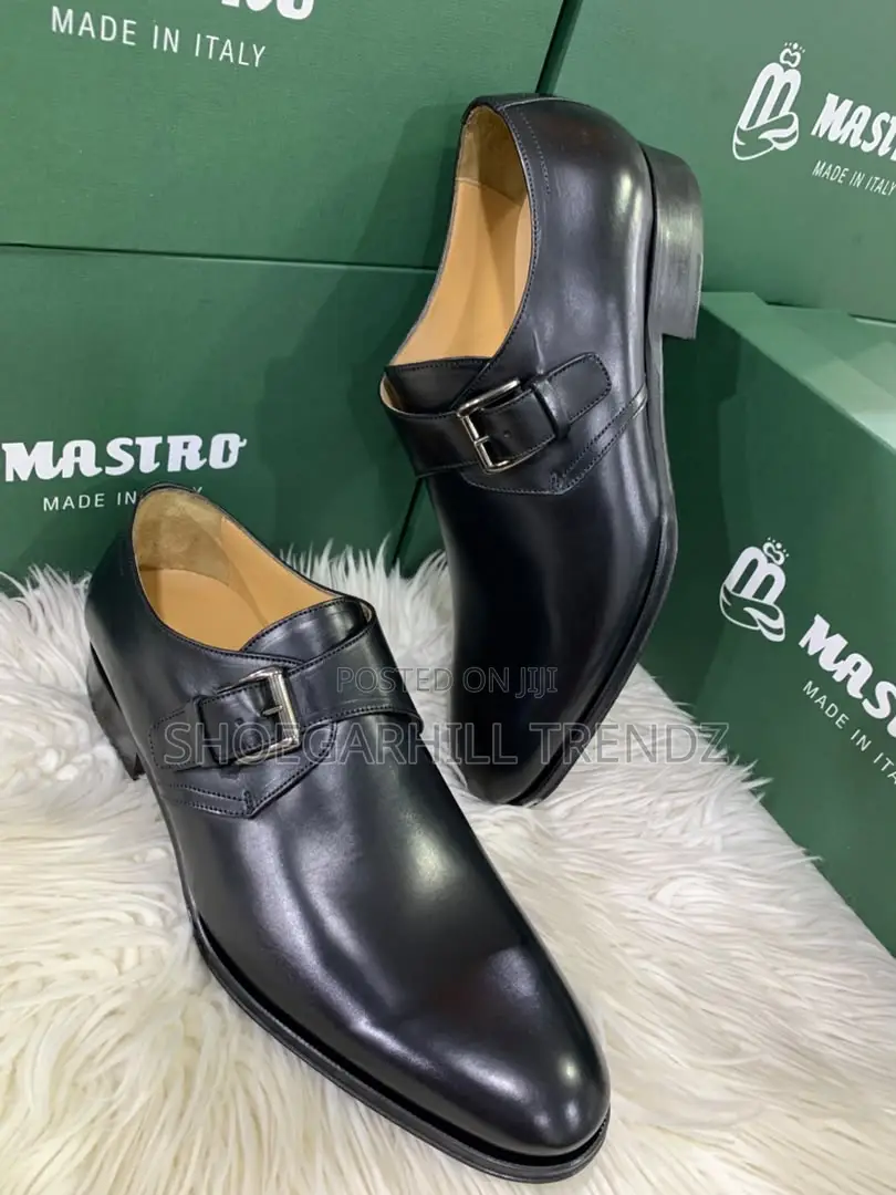 Mastro Italian Luxury Monk Strap Dress Shoes - Black Leather -