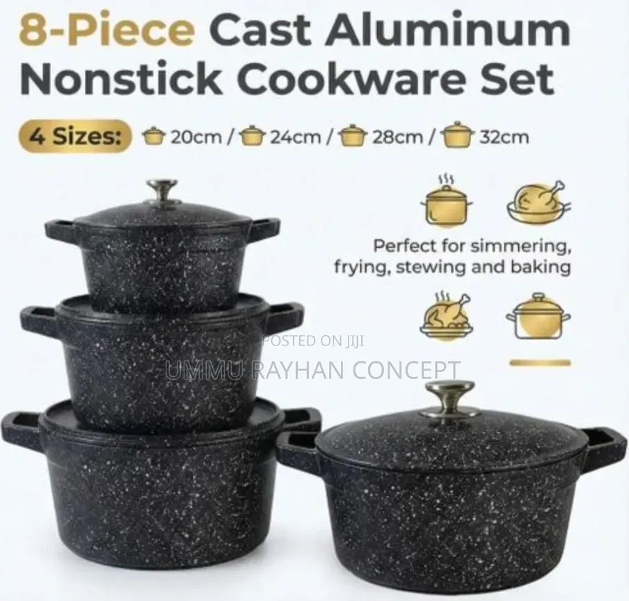 8pcs Cast Iron Aluminium Non-Stick Cookware Set