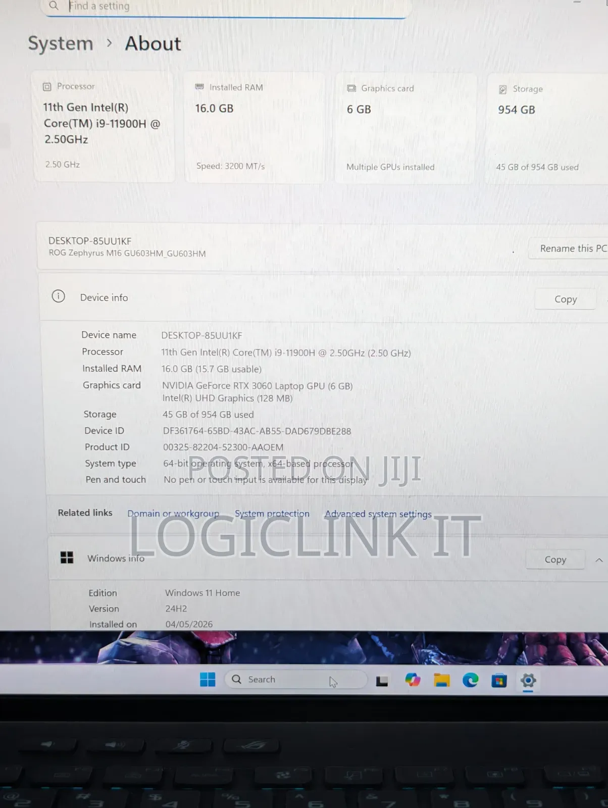 Laptop Asus ROG Zephyrus M16 GU603HR 16GB Intel Core i9 SSD 1T