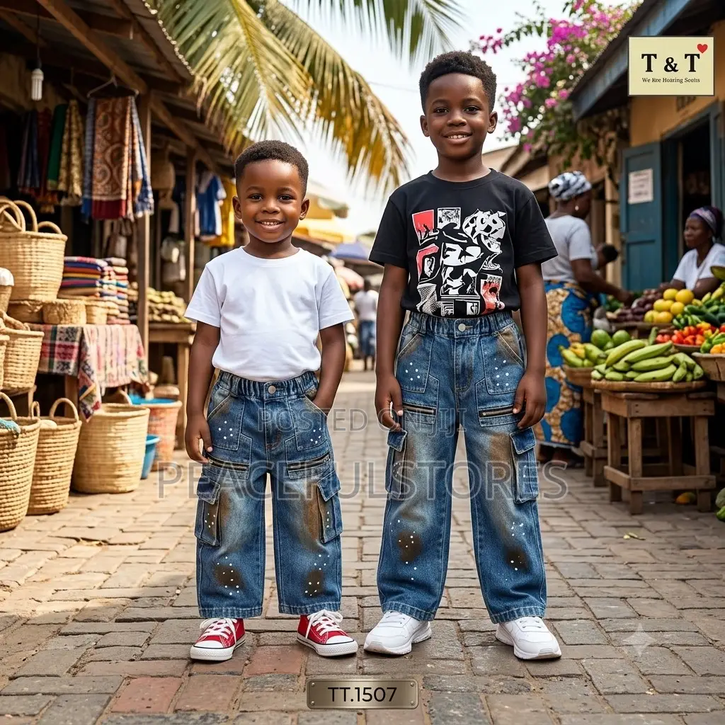 Kids' Luxury Heavy-Wash Multi-Pocket Cargo Denim Jeans