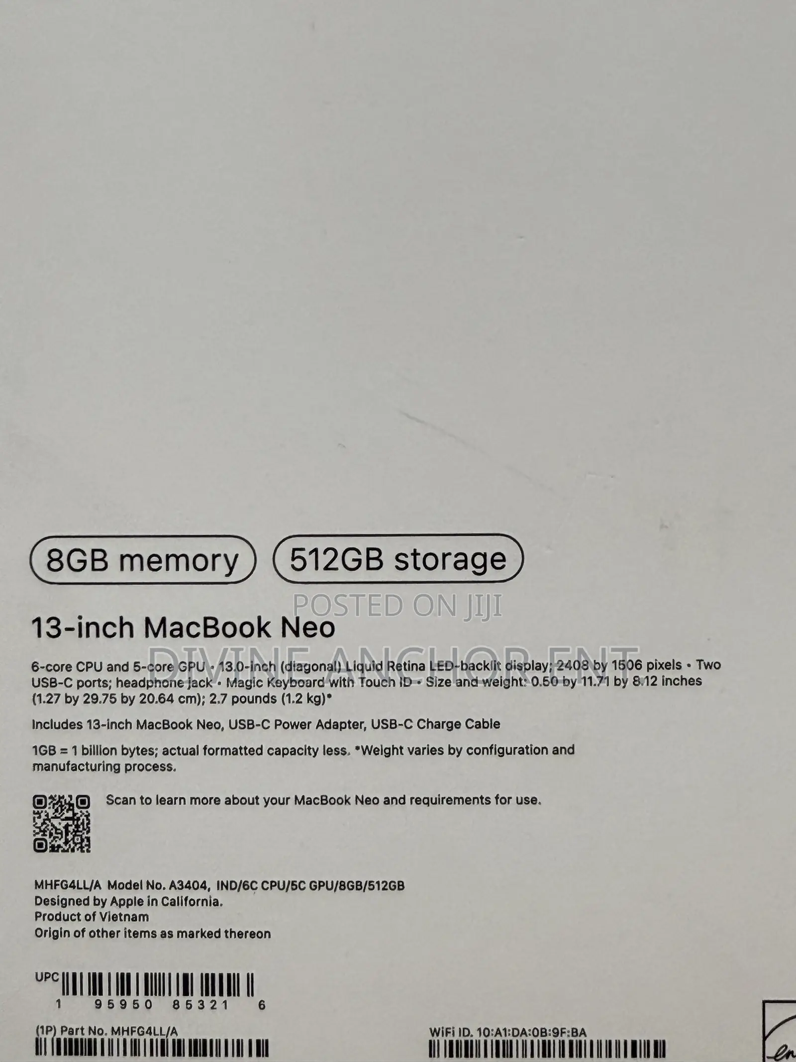New Laptop Apple MacBook Neo 2026 8GB SSD 512GB