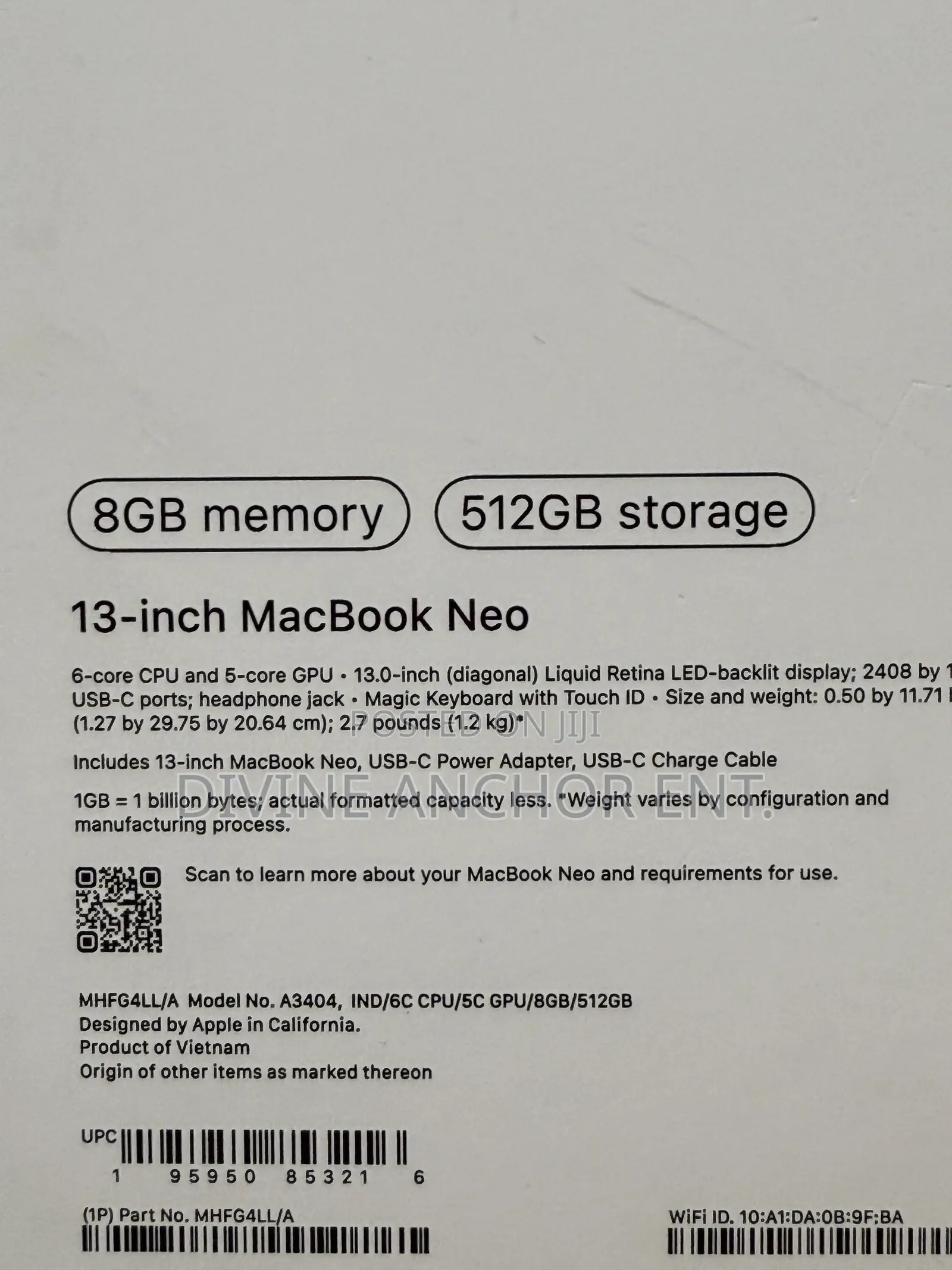 New Laptop Apple MacBook Neo 2026 8GB SSD 512GB