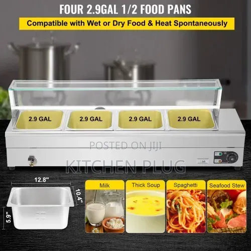 Commercial 4 Pan Bain Marie Food Warmer Counter