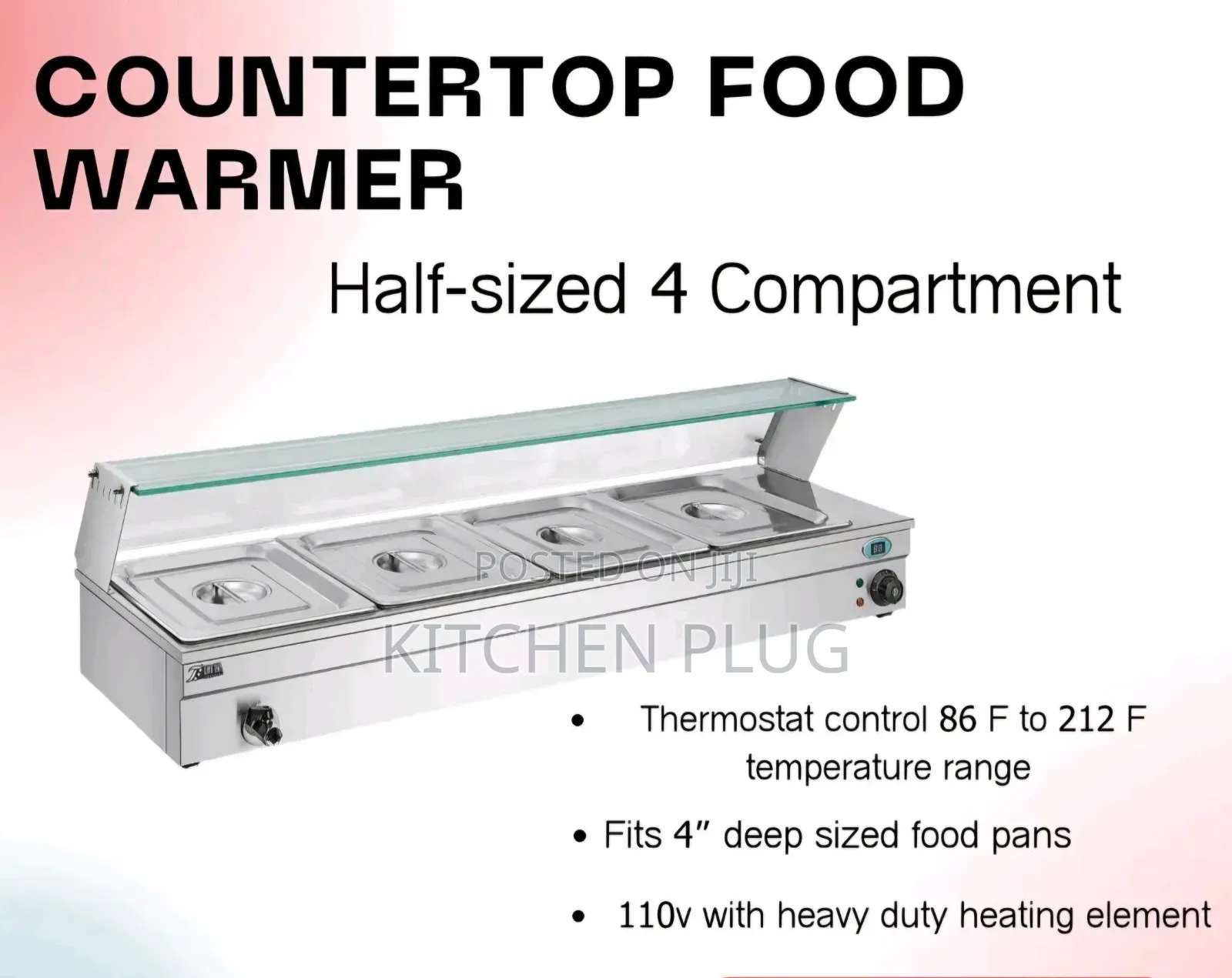 Commercial 4 Pan Bain Marie Food Warmer Counter
