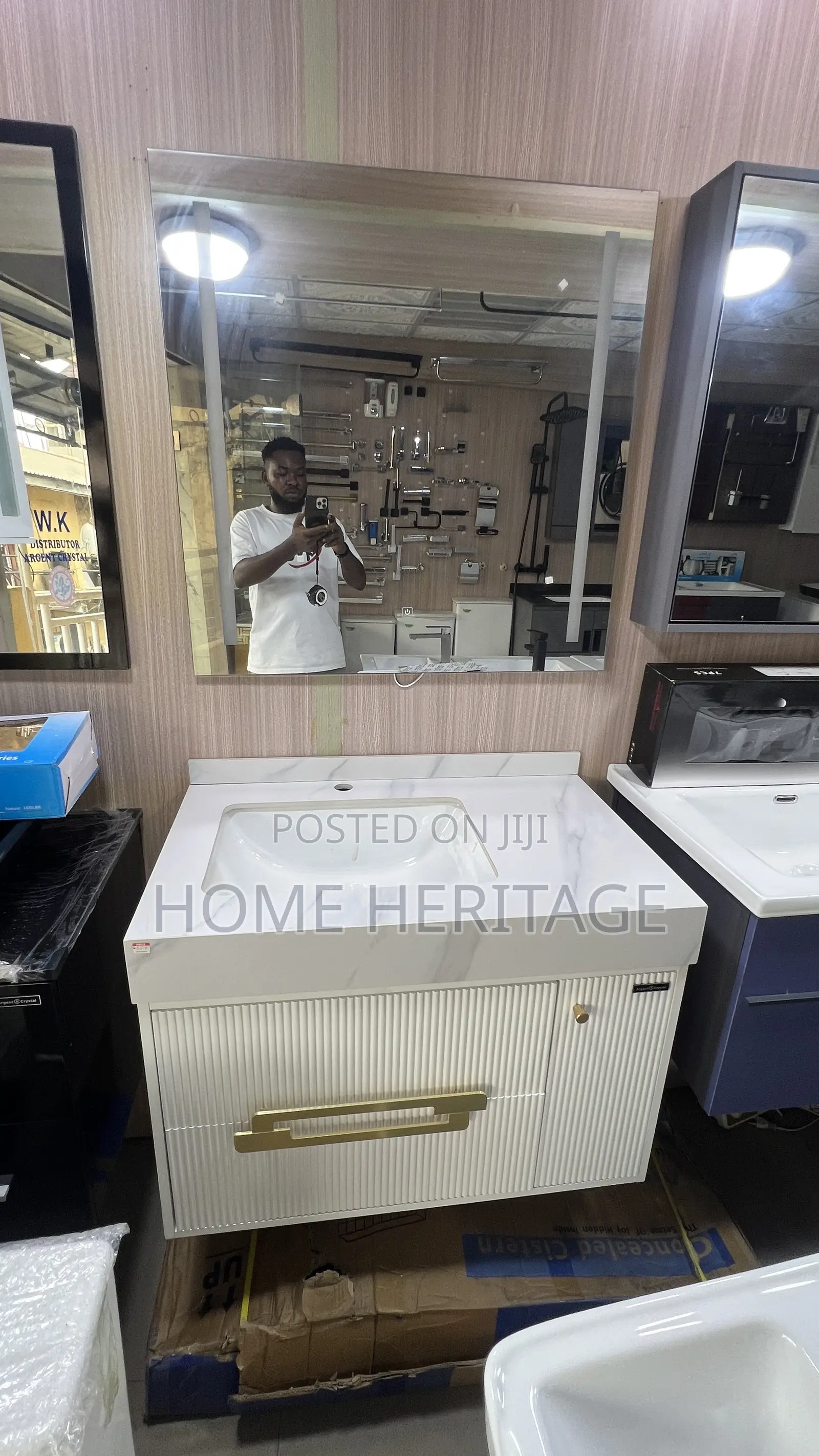  Luxury White Bathroom Cabinet Basin With Marble Top Led Mirror 