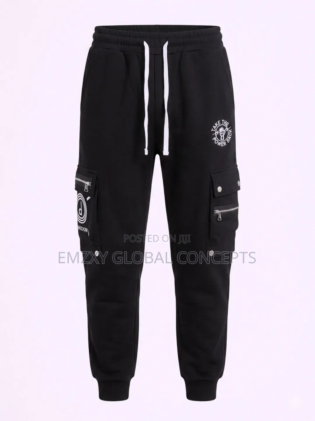 Black Cargo Joggers With Zipper Pockets