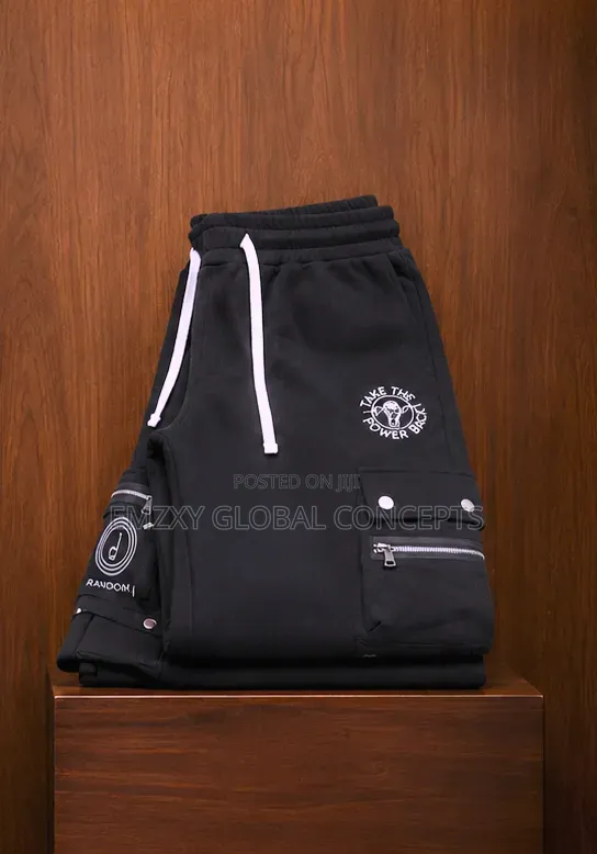 Black Cargo Joggers With Zipper Pockets