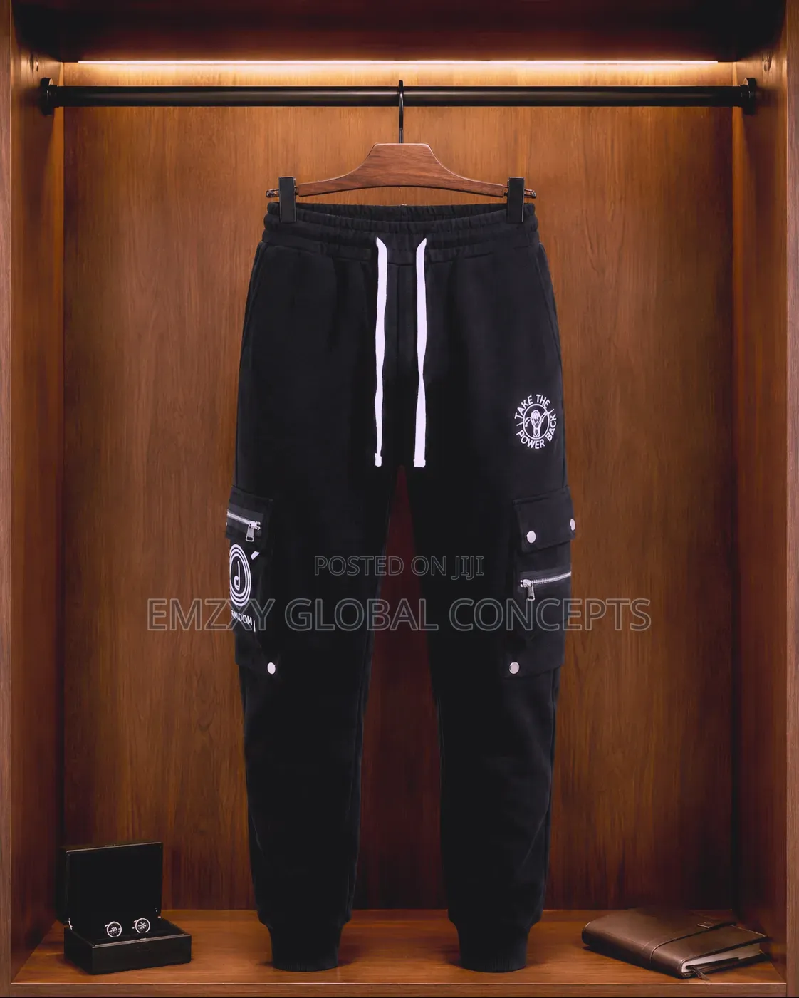 Black Cargo Joggers With Zipper Pockets