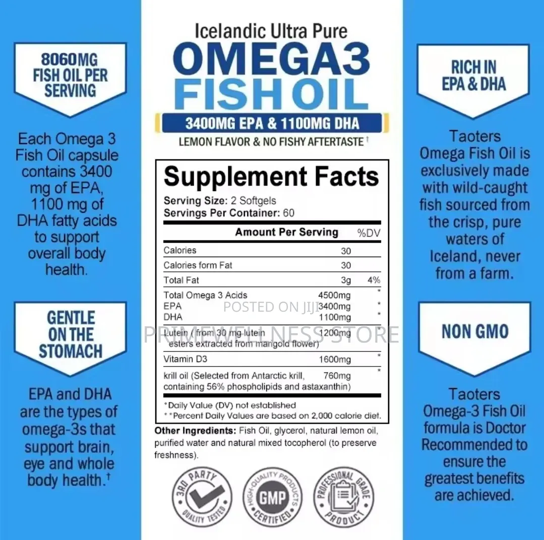 Omega 3 Fish Oil 4500mg+Dha 1100mg+Epa3400mg+Lutein1200mg+D3+Krill Oil