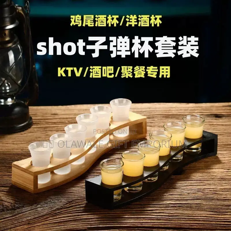 Bamboo Stand With Shot Glass Cup
