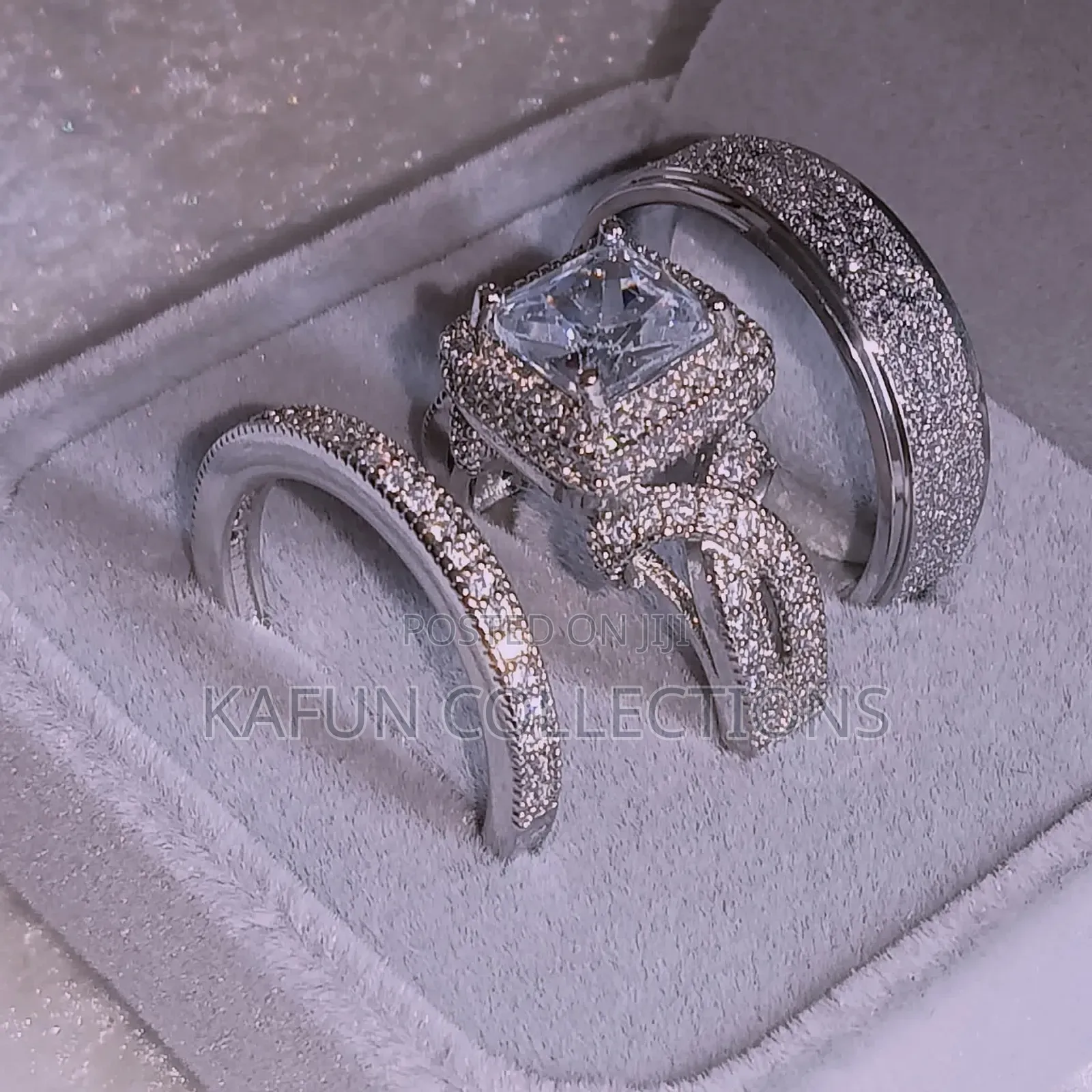 Non-Fading Titanium Steel and Solid Zirconia Luxury Couple's Ring Set