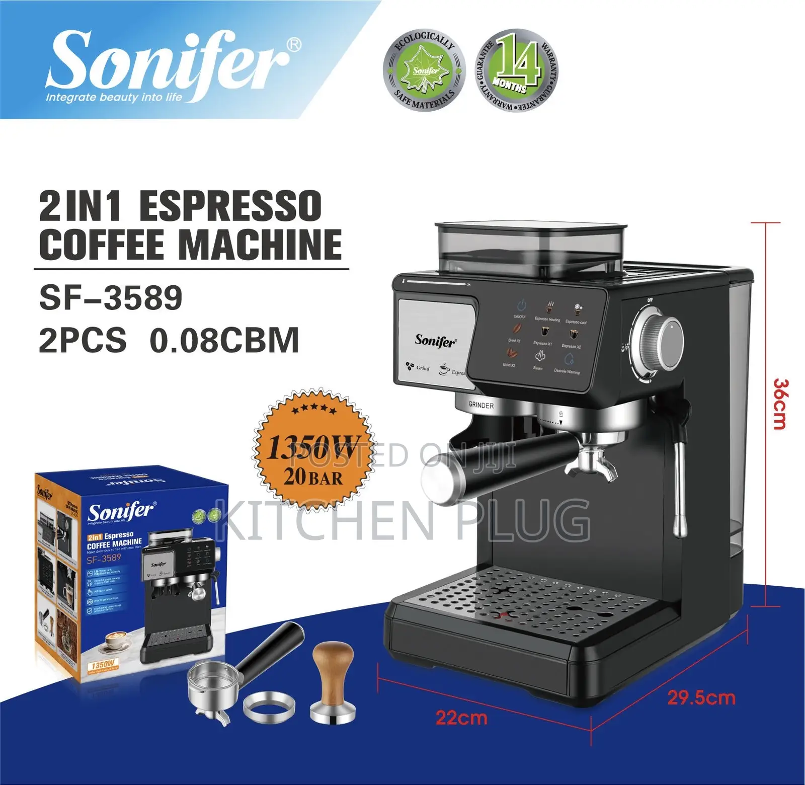 Sonifer Sf – 3589 Espresso Coffee Machine Steam Froths Milk Easily.