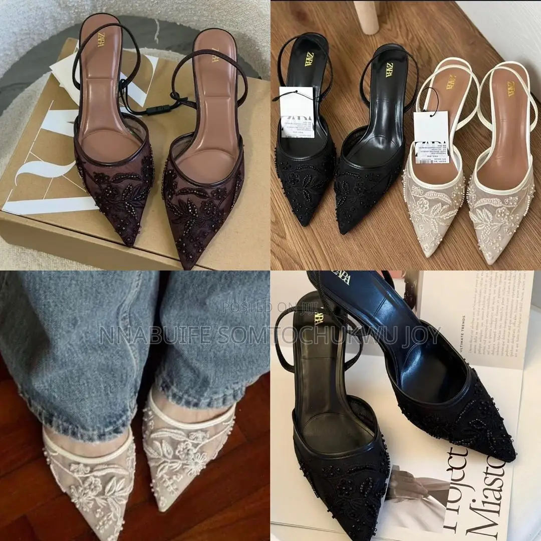 Zara Trending Embroidered Slingback Heel Pumps