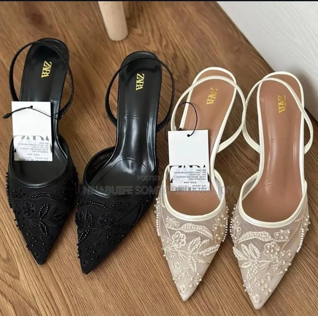 Zara Trending Embroidered Slingback Heel Pumps