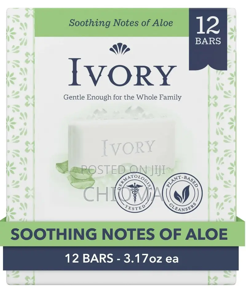 Ivory Bar Soap With Aloe Vera,All Skin Types, 3.17 Oz., 12 Plant Based